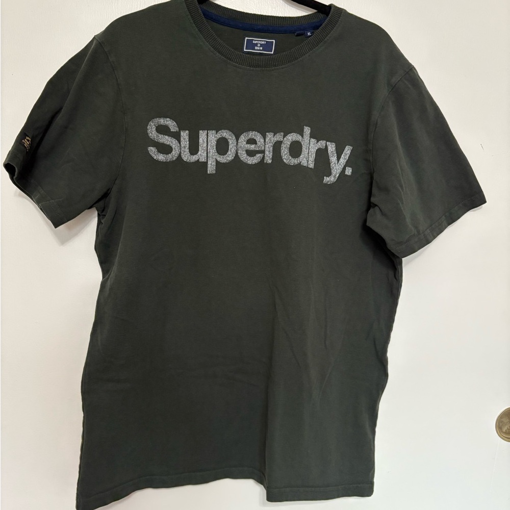 Superdry Mens XL Green Graphic T Shirt Crew Neck Short Sleeve Logo Tee Top